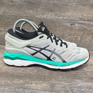 Asics GEL Kayano 24 Gray Black Teal Running Shoes Womens Size 9.5 T799N Athletic
